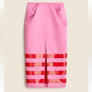 Christopher John Rogers Pink Red Satin Midi Pencil Skirt with Slit